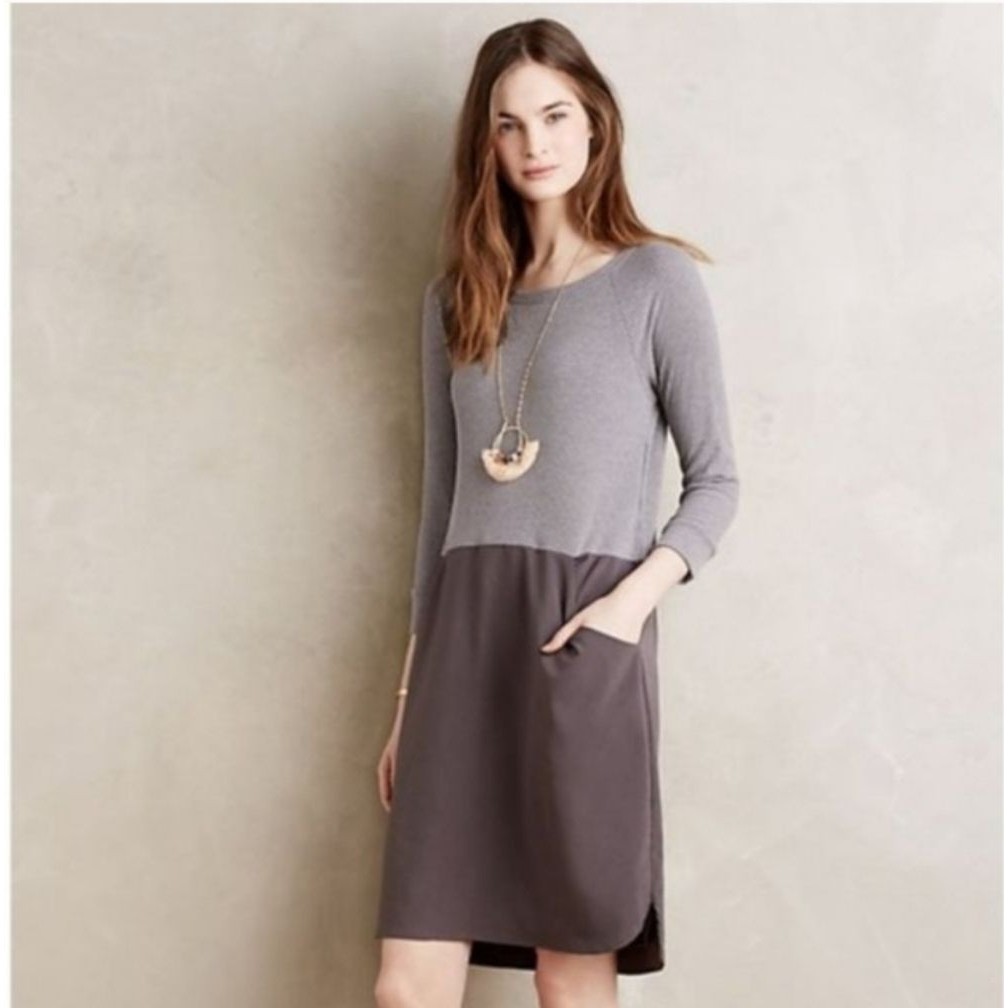 Anthropologie Amadi Gray Two Tone Raglan Dress Size Xs